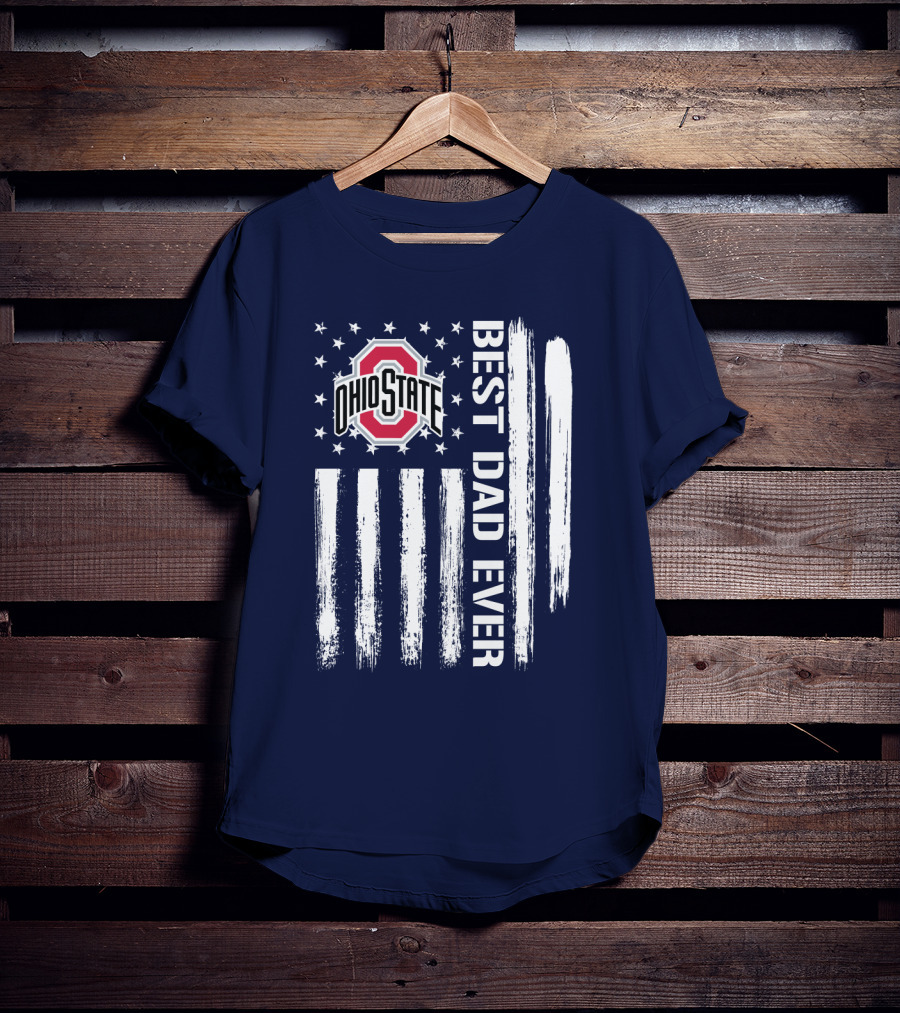 Ohio State Buckeyes Best Dad Ever Patriotic American Flag T-Shirt