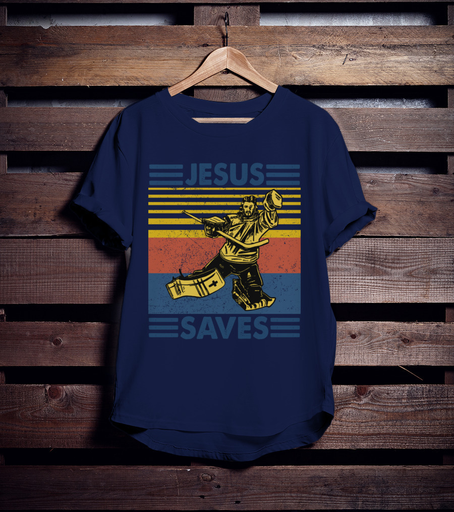 Hockey Jesus Saves Vintage Style Goalie T-Shirt