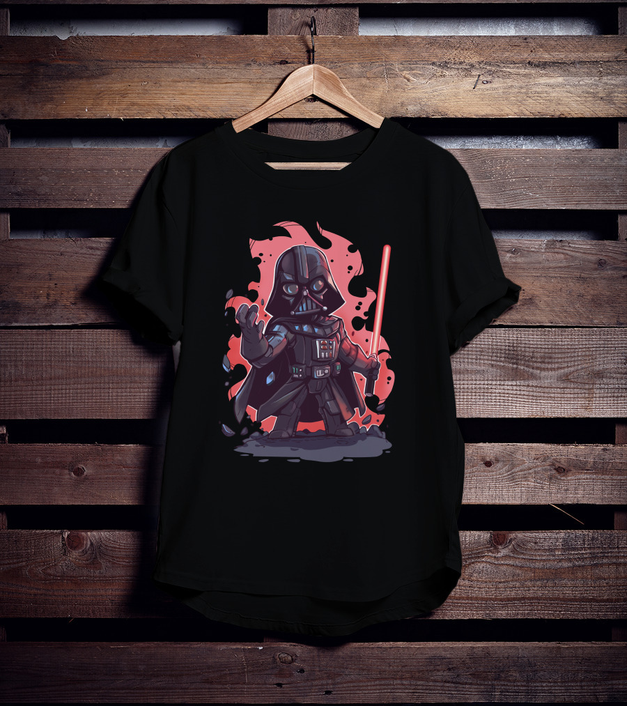 Darth Vader Cartoon With Lightsaber Star Wars Character T-Shirt