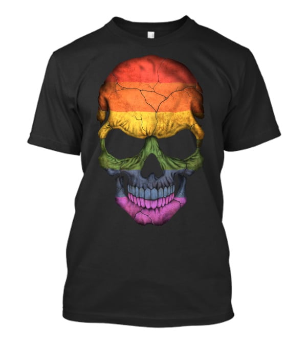 Gay Pride Rainbow Flag Skull Cracked Texture T-Shirt