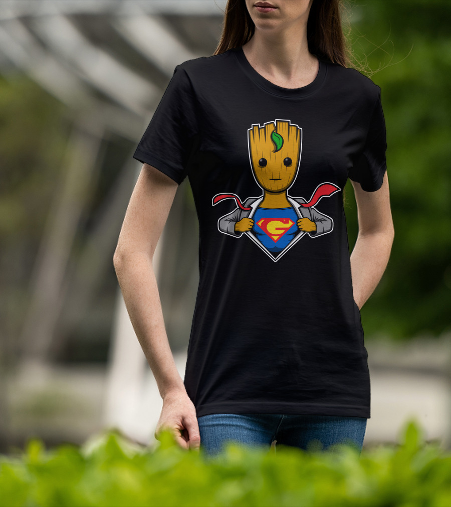 Grootman Baby Groot Superman Crossover Hero T-Shirt