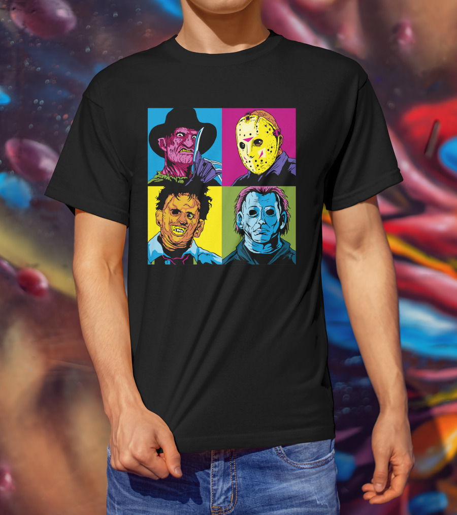 Freddy Jason Leatherface Michael Myers Horror Pop Art 4 Face T-Shirt