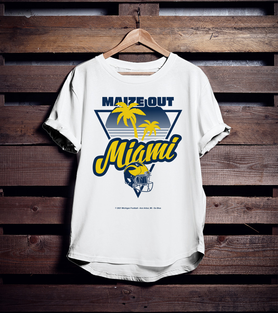Maize Out Miami Michigan Wolverines Football Palm Trees Helmet Ann Arbor Go Blue T-Shirt