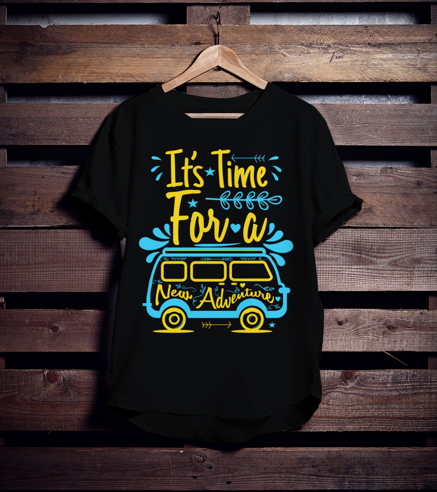 It's Time For A New Adventure With Camper Van Graphic And Arrows T-Shirt