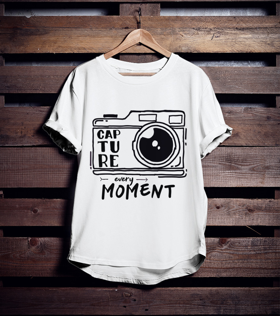 Capture Every Moment Camera Drawing Typography T-Shirt