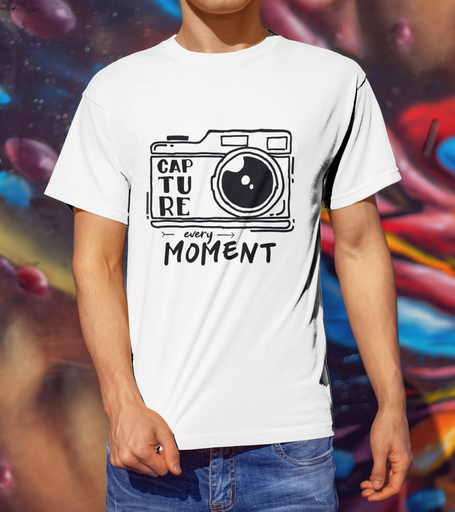 Capture Every Moment Camera Drawing Typography T-Shirt