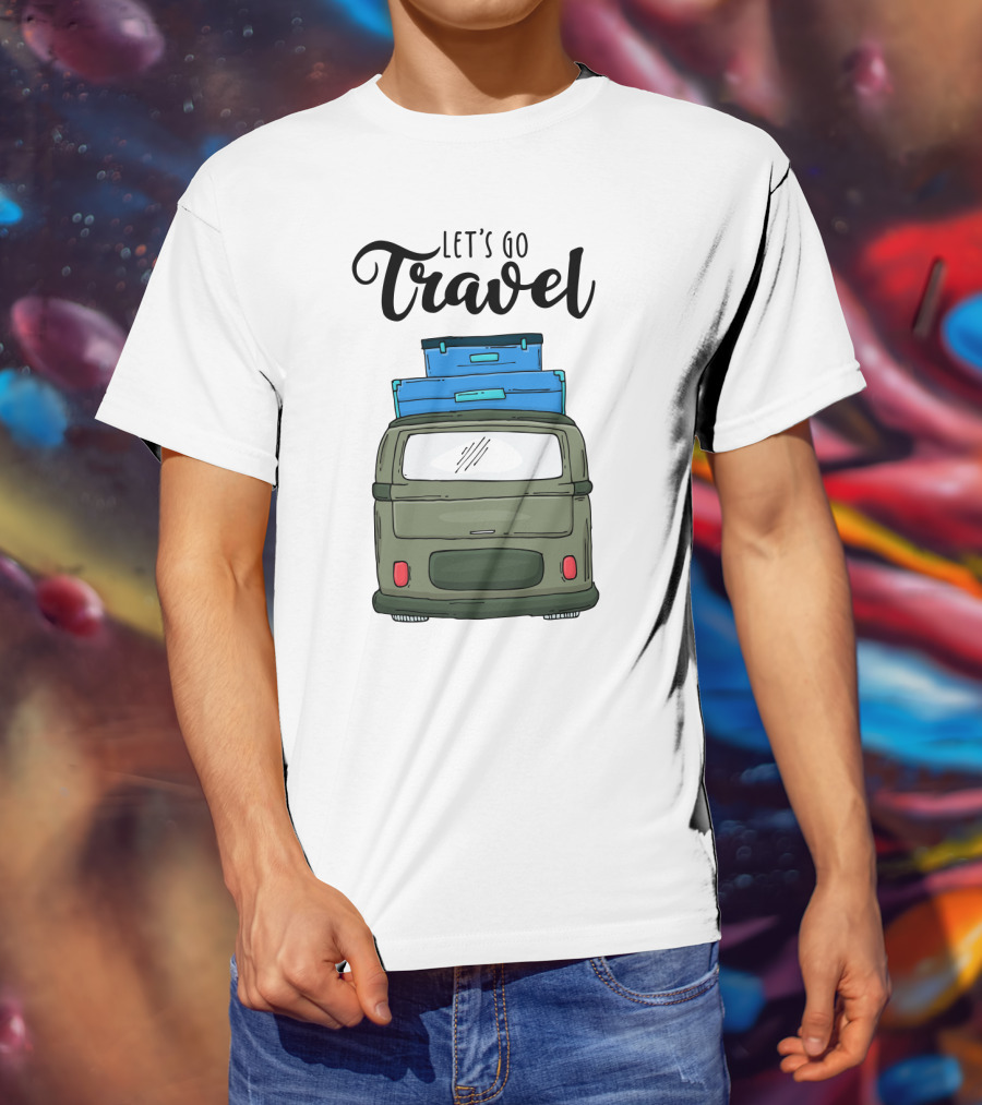 Let's Go Travel With Retro Van And Luggage Stack T-Shirt