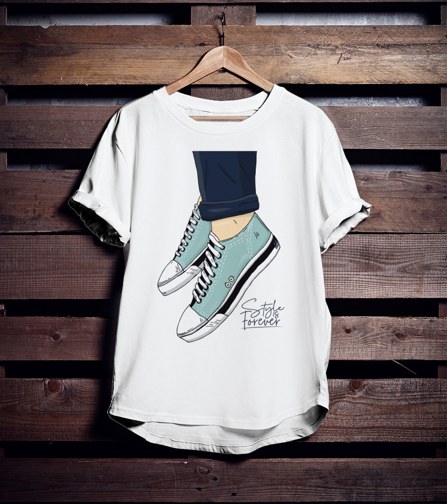 Style Is Forever Light Blue Sneakers Illustration With Classic Laced T-Shirt