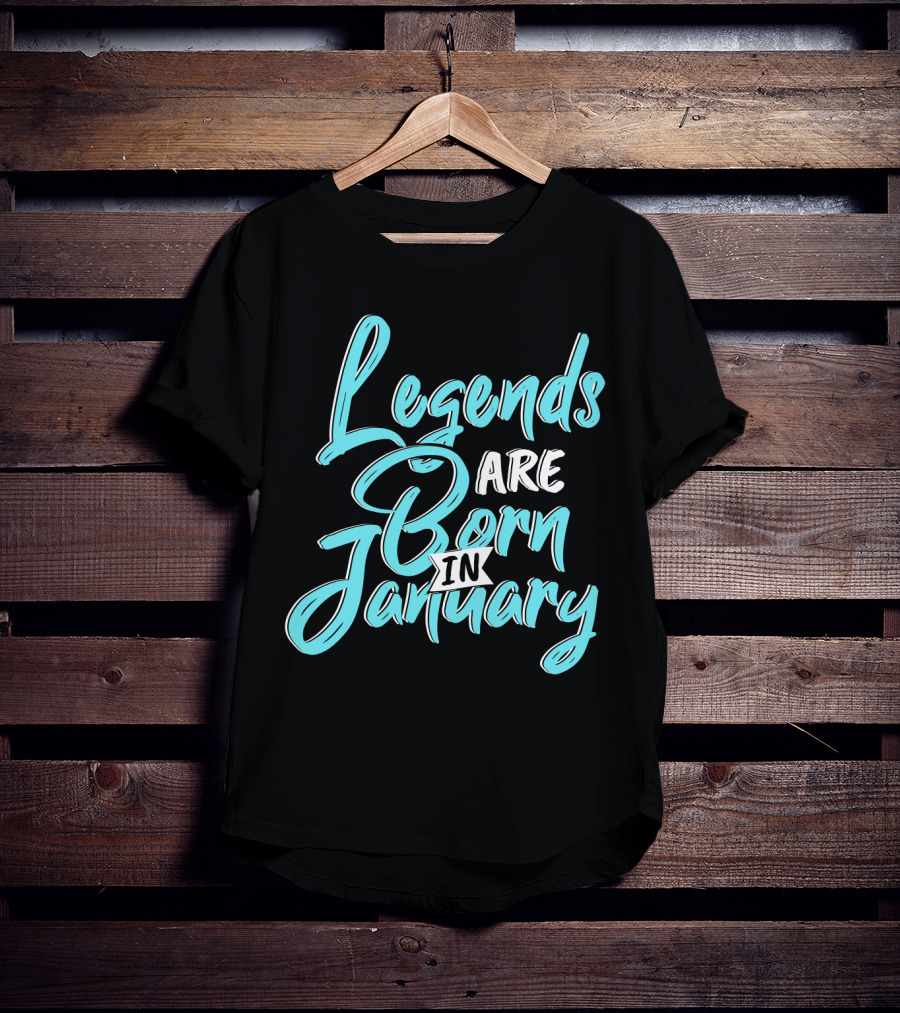 Legends Are Born In January Aquatic Blue Script T-Shirt