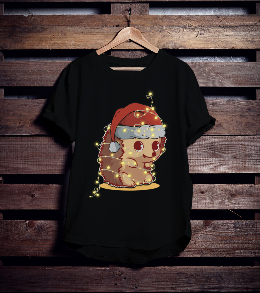 Santa Hat Festive Christmas Lights Hedgehog T-Shirt