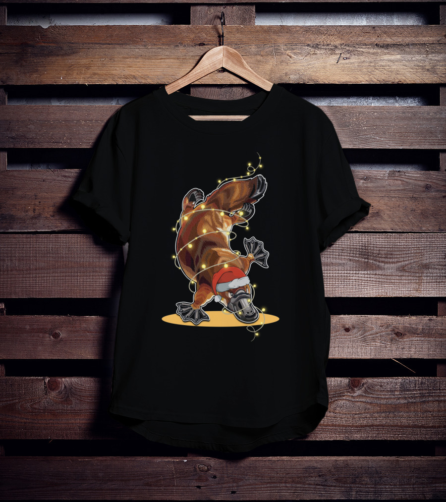 Christmas Lights Platypus Santa Hat Holiday Festive Decor T-Shirt