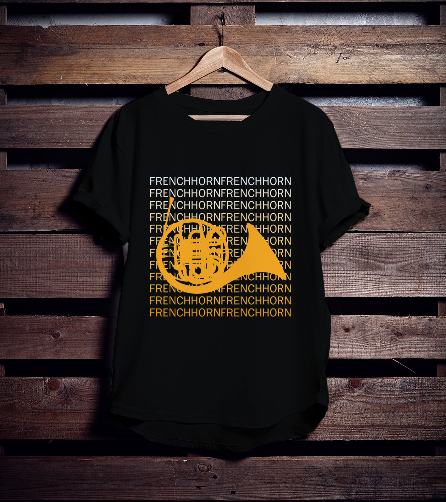 Repeating French Horn Text With Yellow Instrument T-Shirt