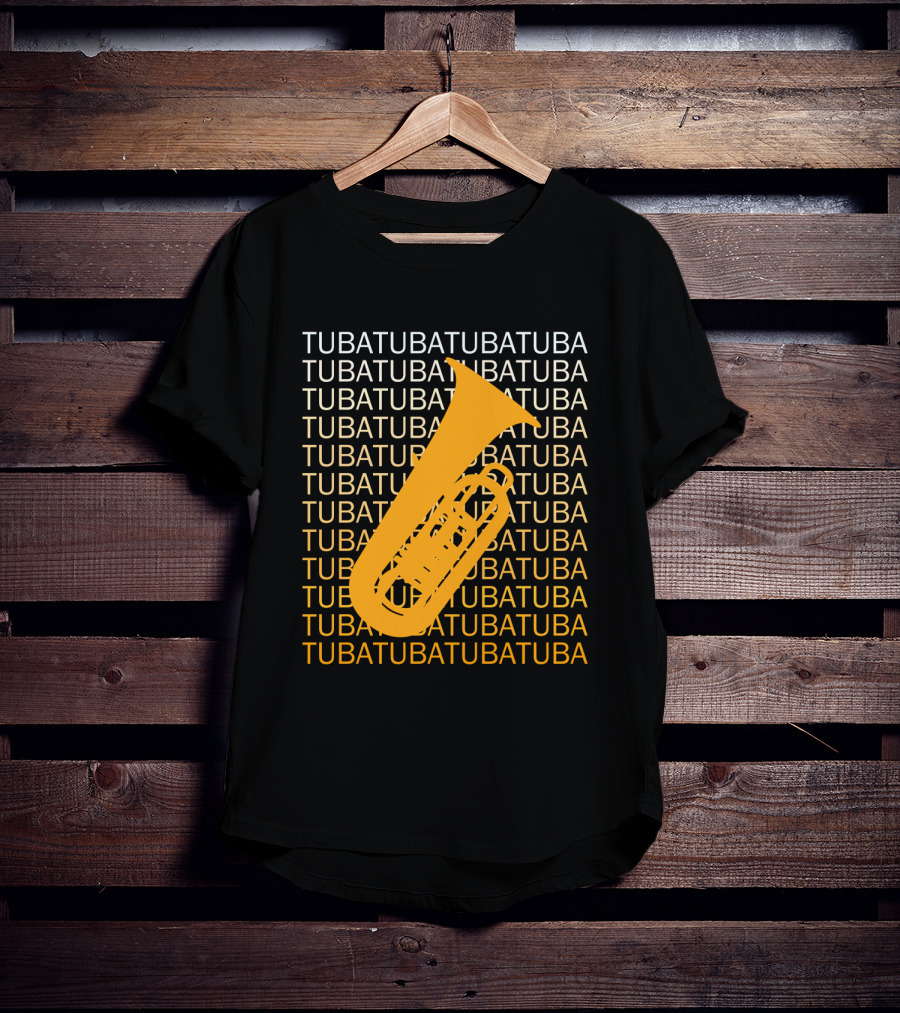 Tuba Repeated Text Pattern With Bold Tuba Image T-Shirt