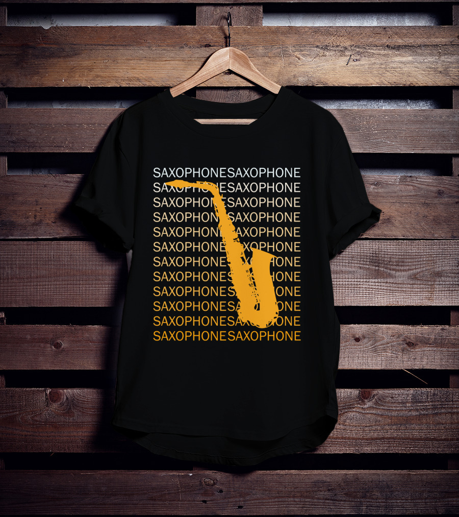 Saxophone Repeated Pattern With Bold Orange Saxophone Highlight T-Shirt