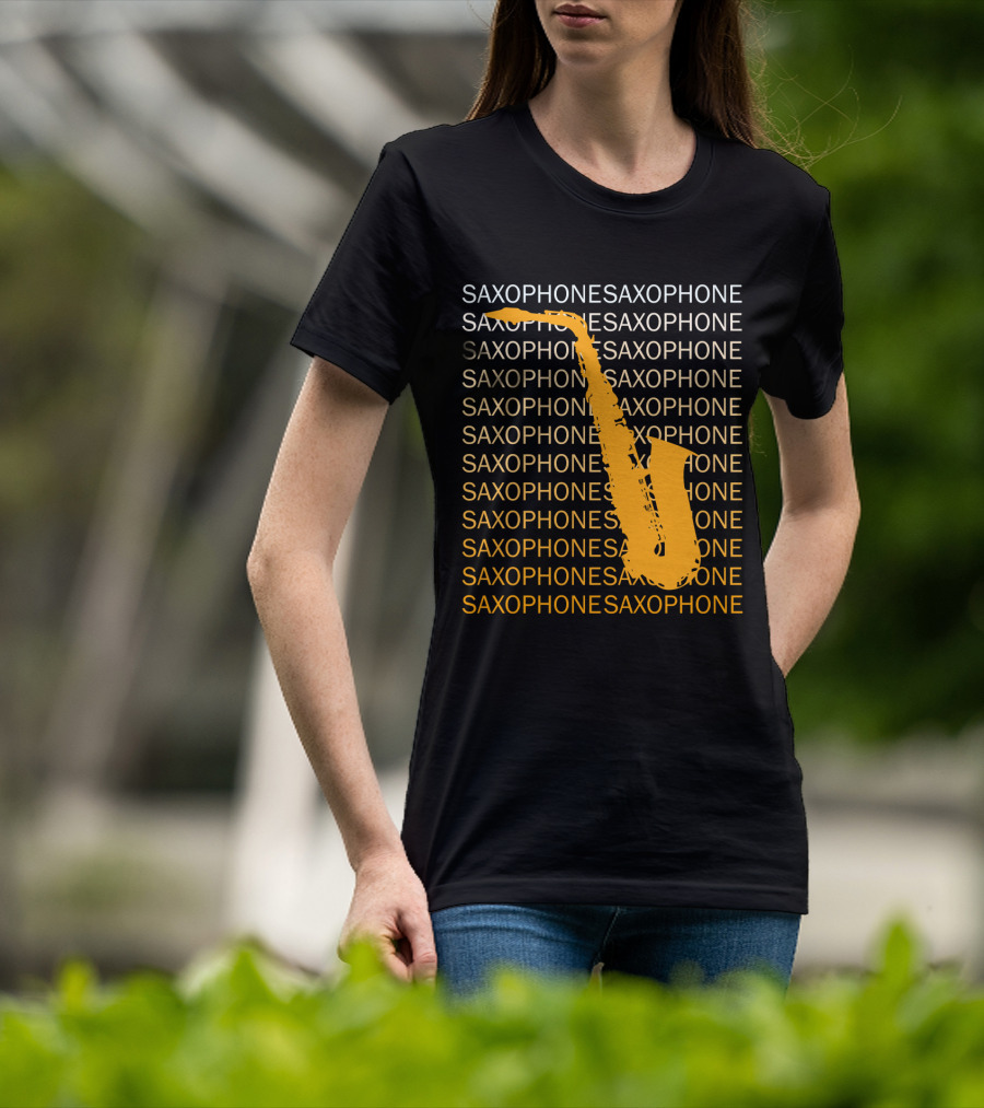 Saxophone Repeated Pattern With Bold Orange Saxophone Highlight T-Shirt