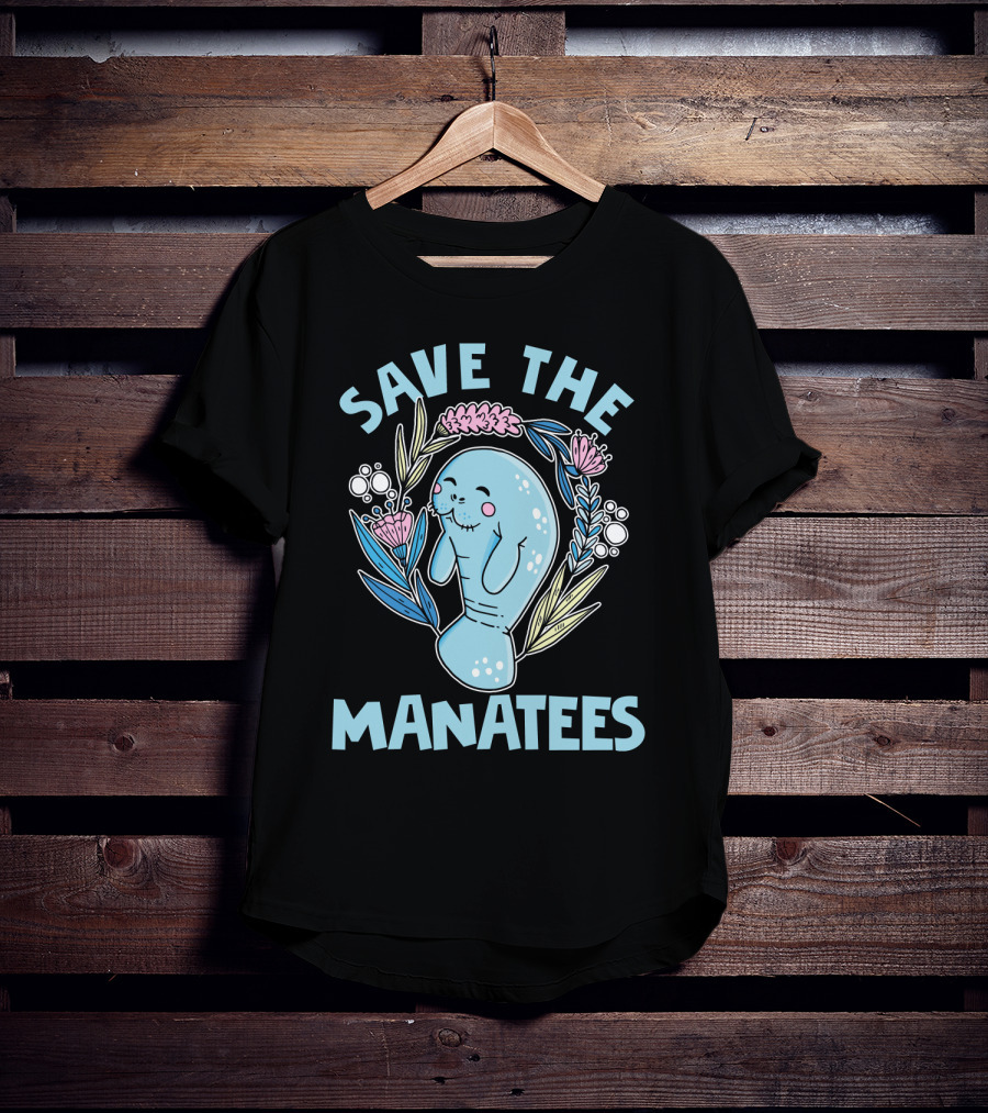 SAVE THE MANATEES Save The Manatees Manatee Surrounded By Flowers And Bubbles T-Shirt
