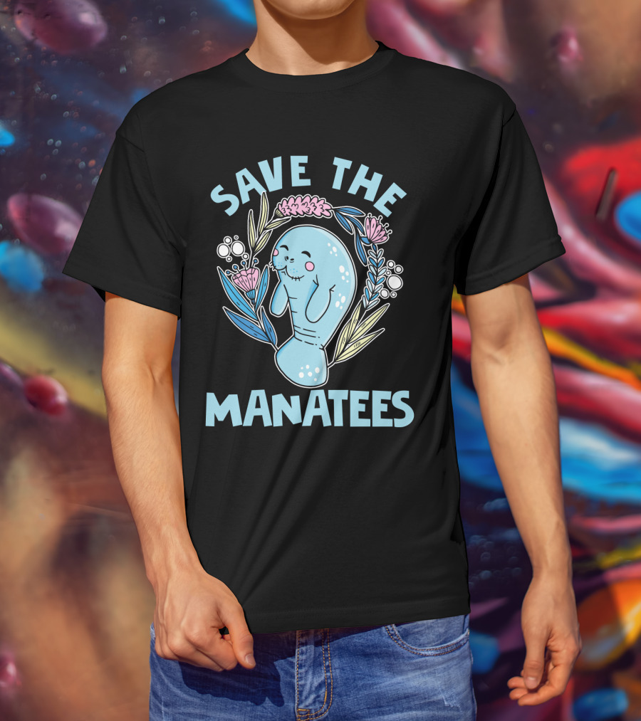 SAVE THE MANATEES Save The Manatees Manatee Surrounded By Flowers And Bubbles T-Shirt