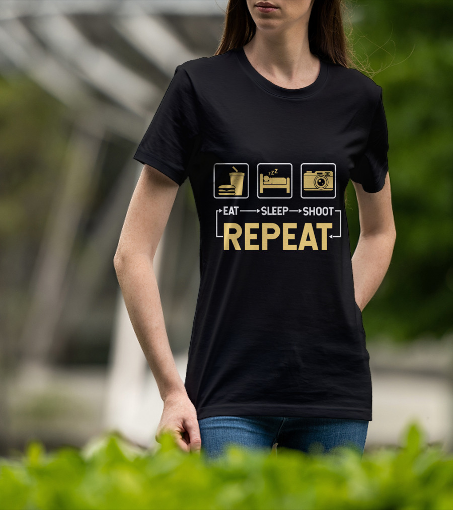 Eat Sleep Shoot Repeat Photography Camera Icon Steps T-Shirt