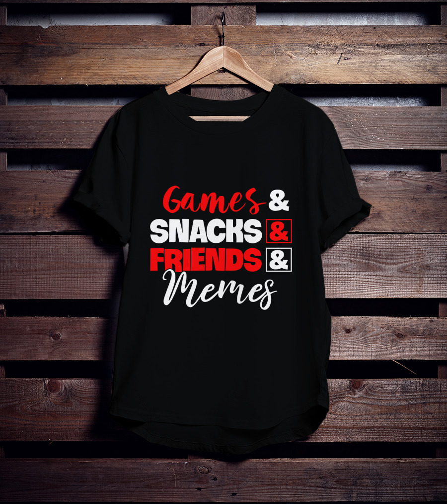 Games Snacks Friends Memes Fun Essentials T-Shirt