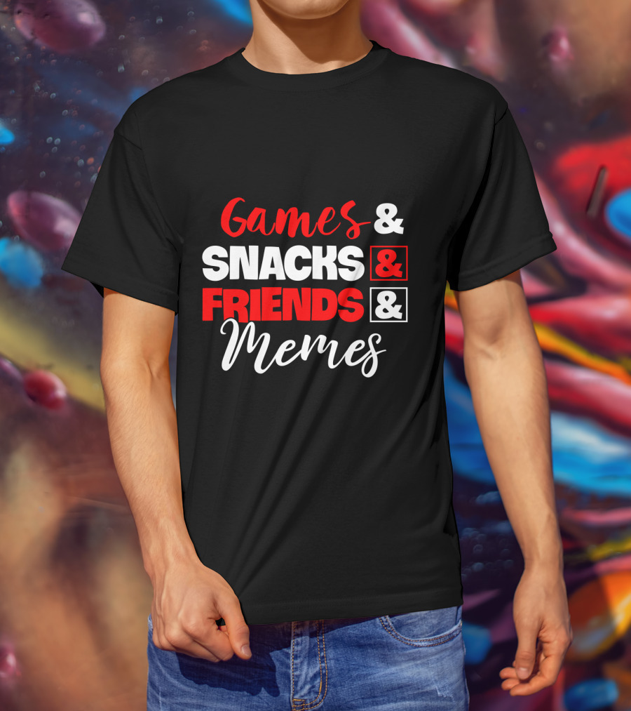Games Snacks Friends Memes Fun Essentials T-Shirt