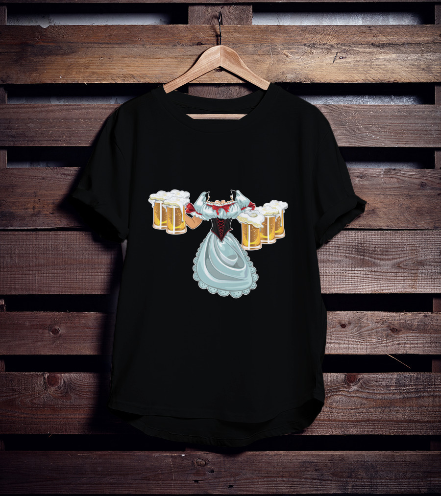 Dirndl Fraulein Oktoberfest Costume With Beer Mugs T-Shirt