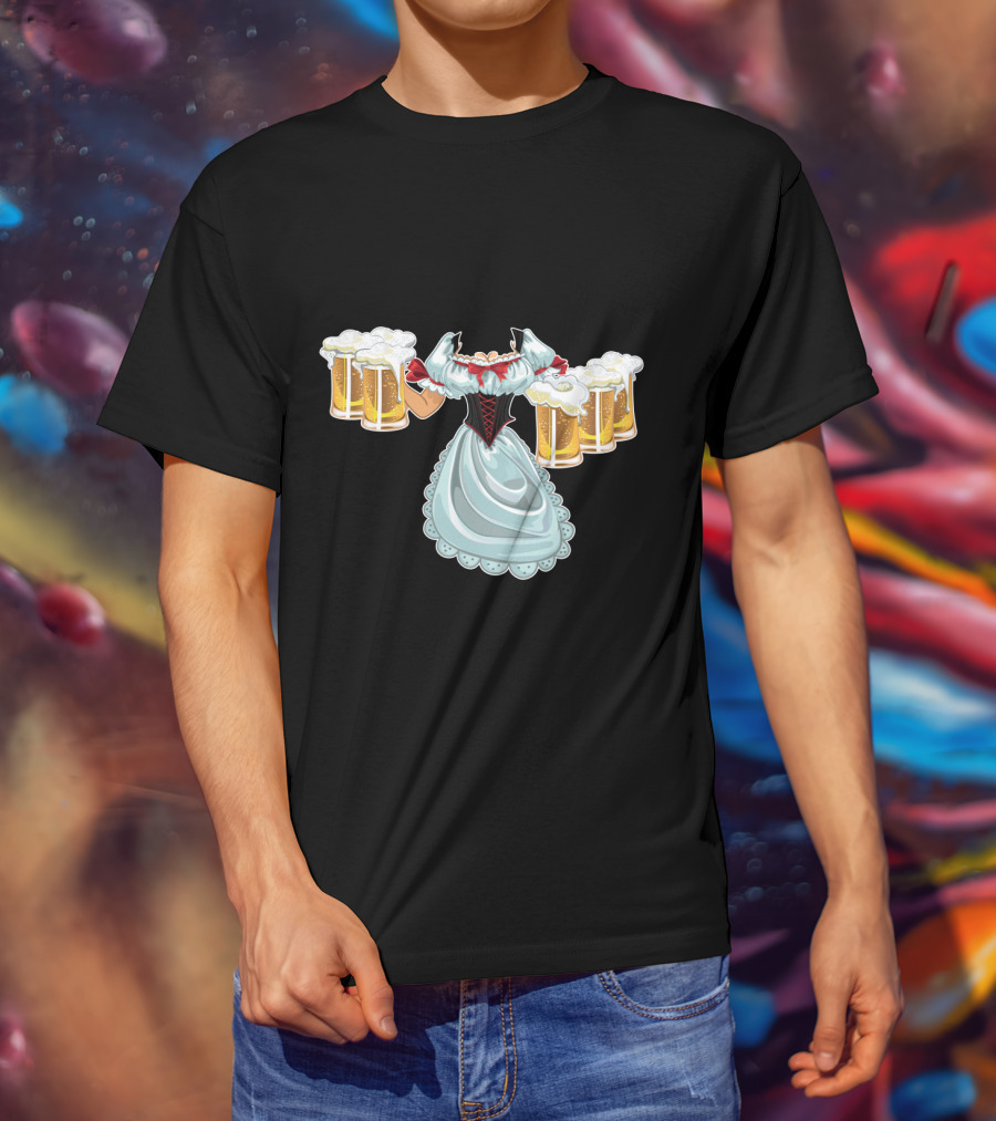 Dirndl Fraulein Oktoberfest Costume With Beer Mugs T-Shirt