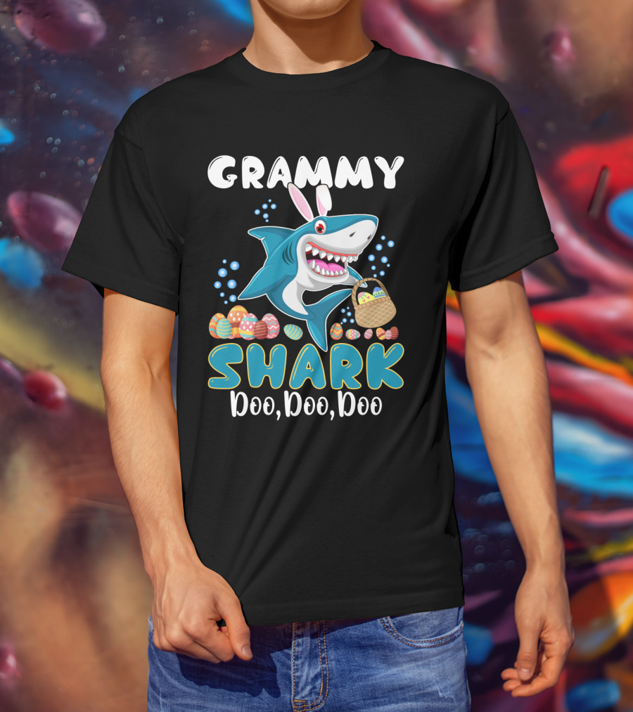 Grammy Shark Doo Doo Doo Bunny Ear Easter Egg Hunt T-Shirt