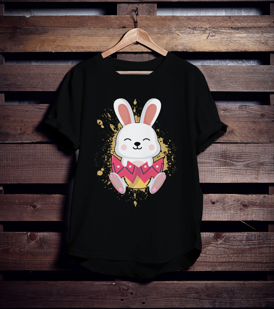 Funny Bunny Easter Rabbit In Colorful Egg Burst T-Shirt