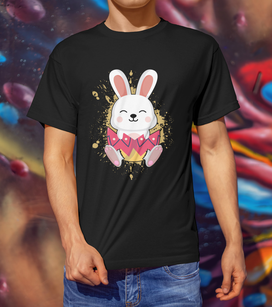 Funny Bunny Easter Rabbit In Colorful Egg Burst T-Shirt