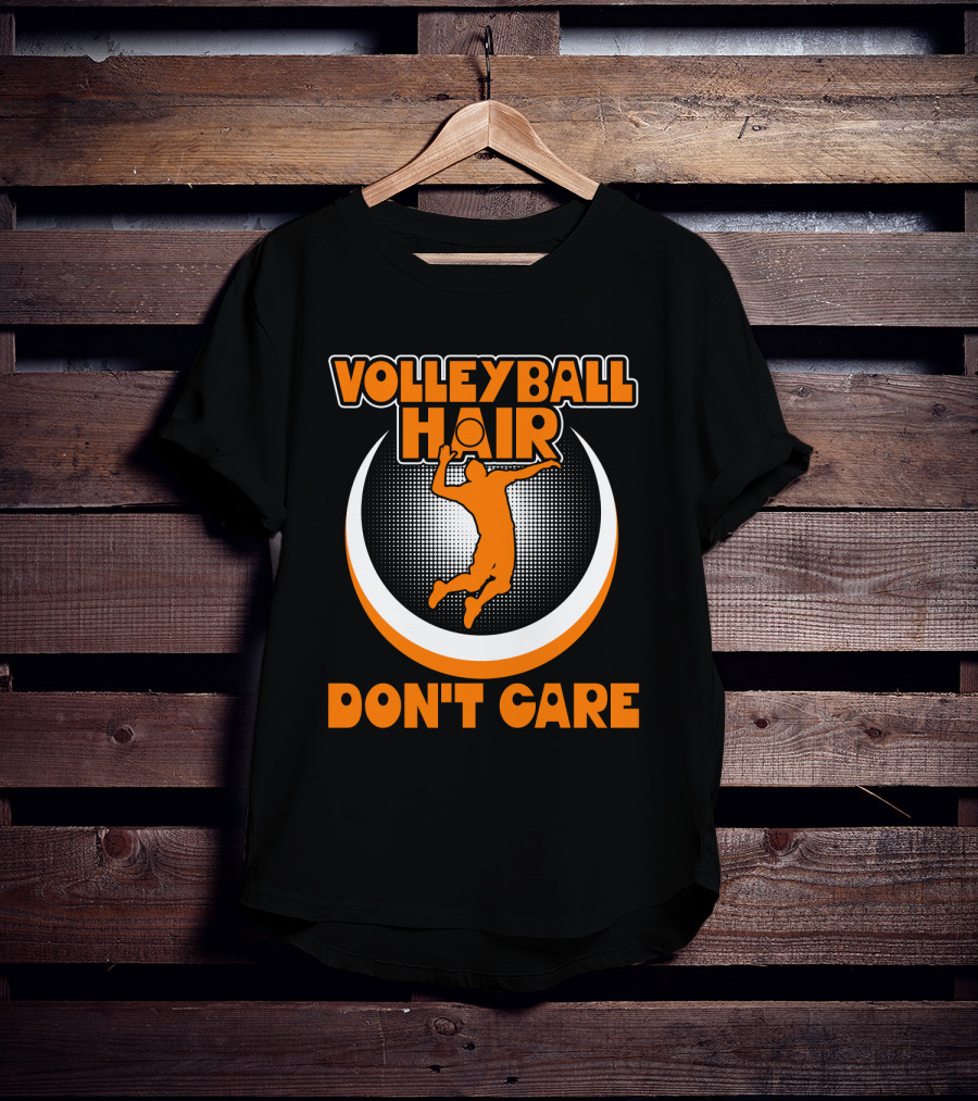 Volleyball Hair Don't Care Jumping Spiker Retro Circle T-Shirt
