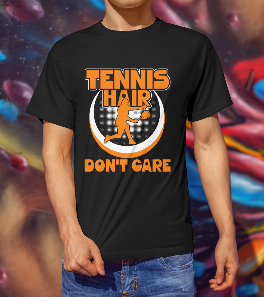 Tennis Hair Don't Care Silhouette Playing Racket T-Shirt