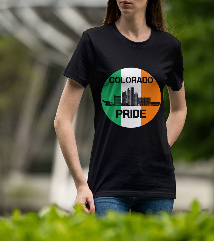 Colorado Pride Skyline With Irish Flag Background T-Shirt