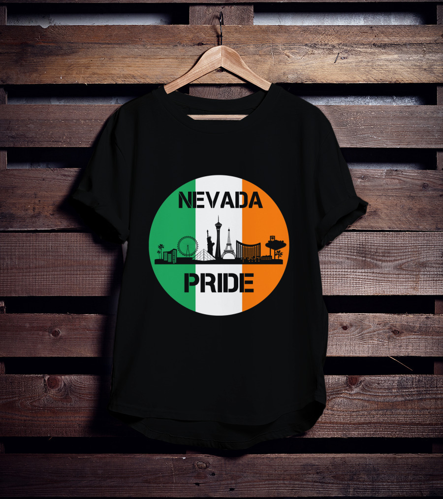 Nevada Pride Skyline With Irish Flag Colors And Iconic Landmarks T-Shirt