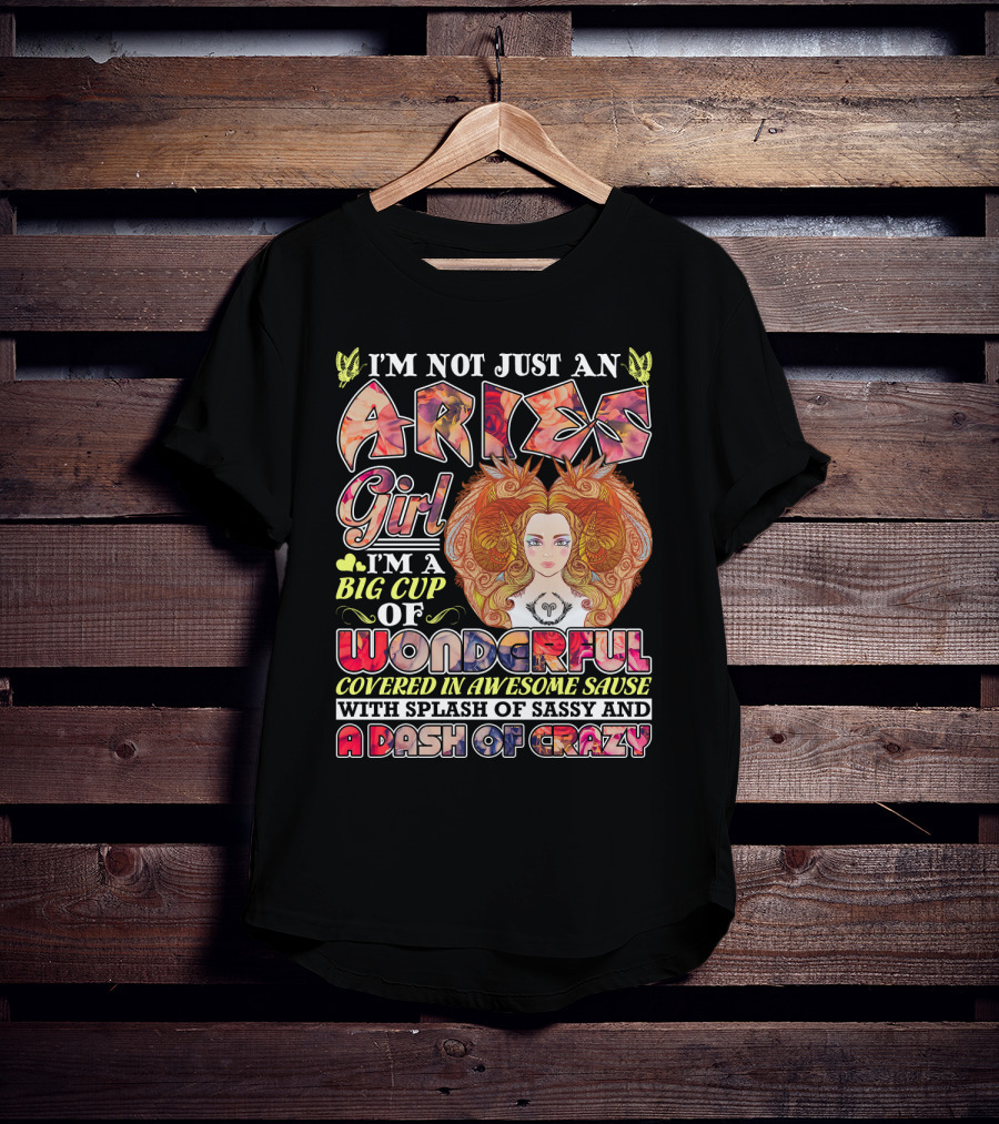 I'm Not Just An Aries Girl I'm A Big Cup Of Wonderful Covered In Awesome Sause With Splash Of Sassy And A Dash Of Crazy T-Shirt