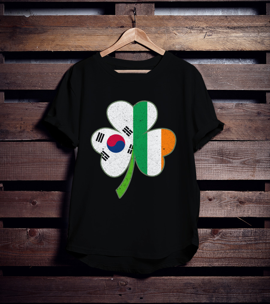 St Patricks Day Irish Korean Shamrock Green Clover Flag Fusion T-Shirt