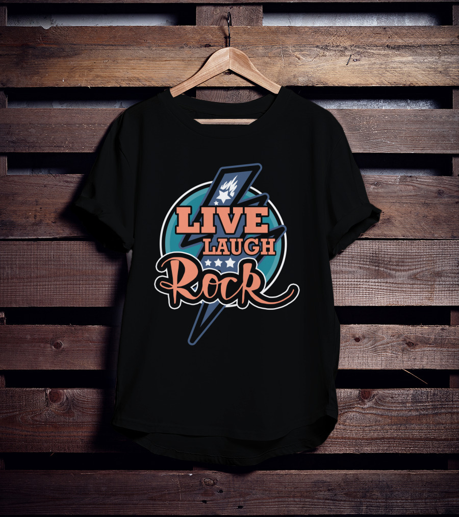 Live Laugh Rock Funny Cool Rock Star Lightning Flame Star T-Shirt