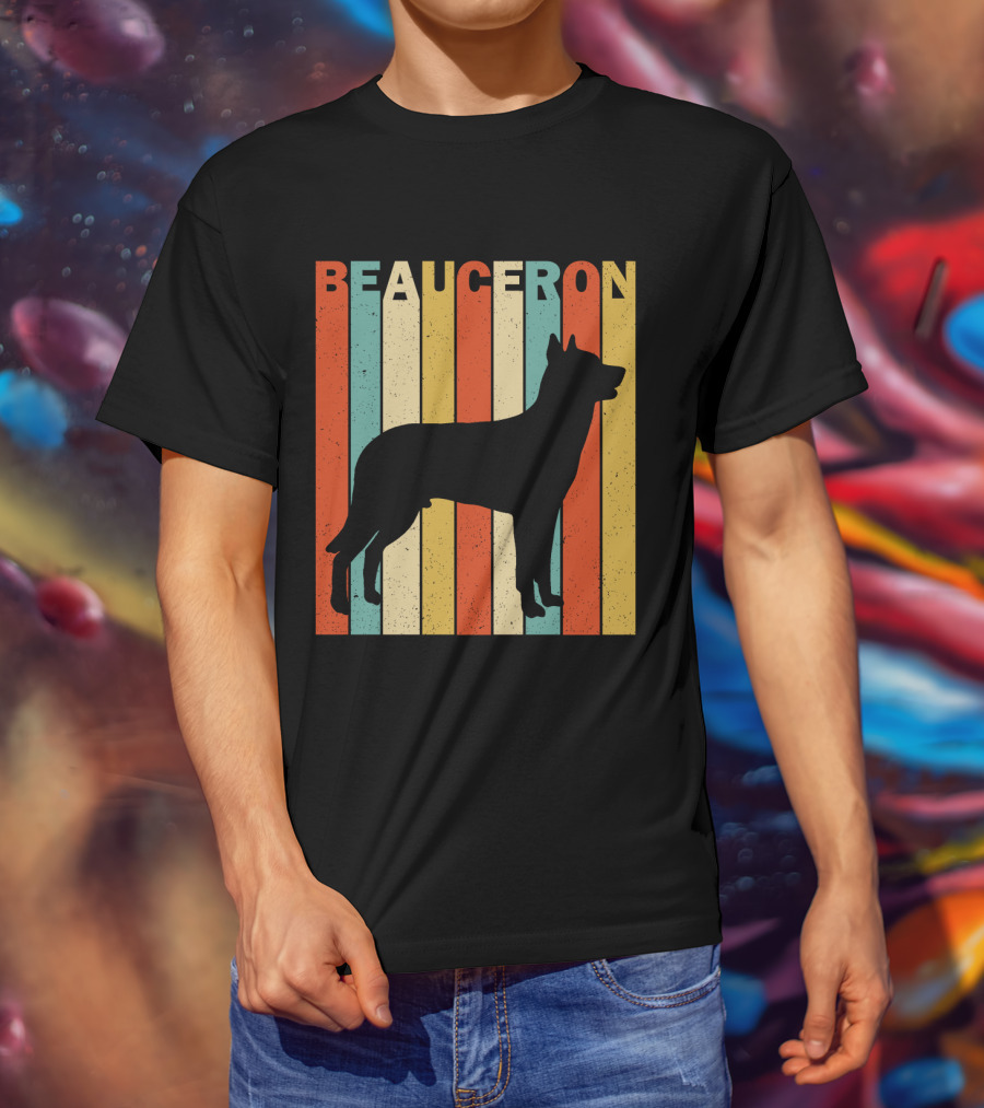 Beauceron Retro Silhouette Vertical Stripes T-Shirt