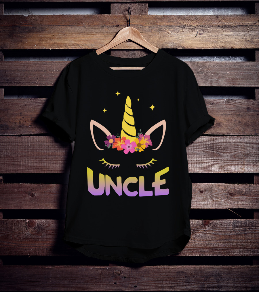 Unicorn Floral Horn Uncle Birthday Funny Stars T-Shirt