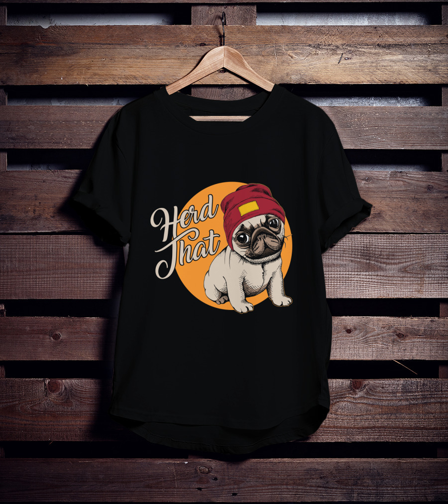 Herd That Funny Pug Dog Animal Lover With Red Beanie T-Shirt
