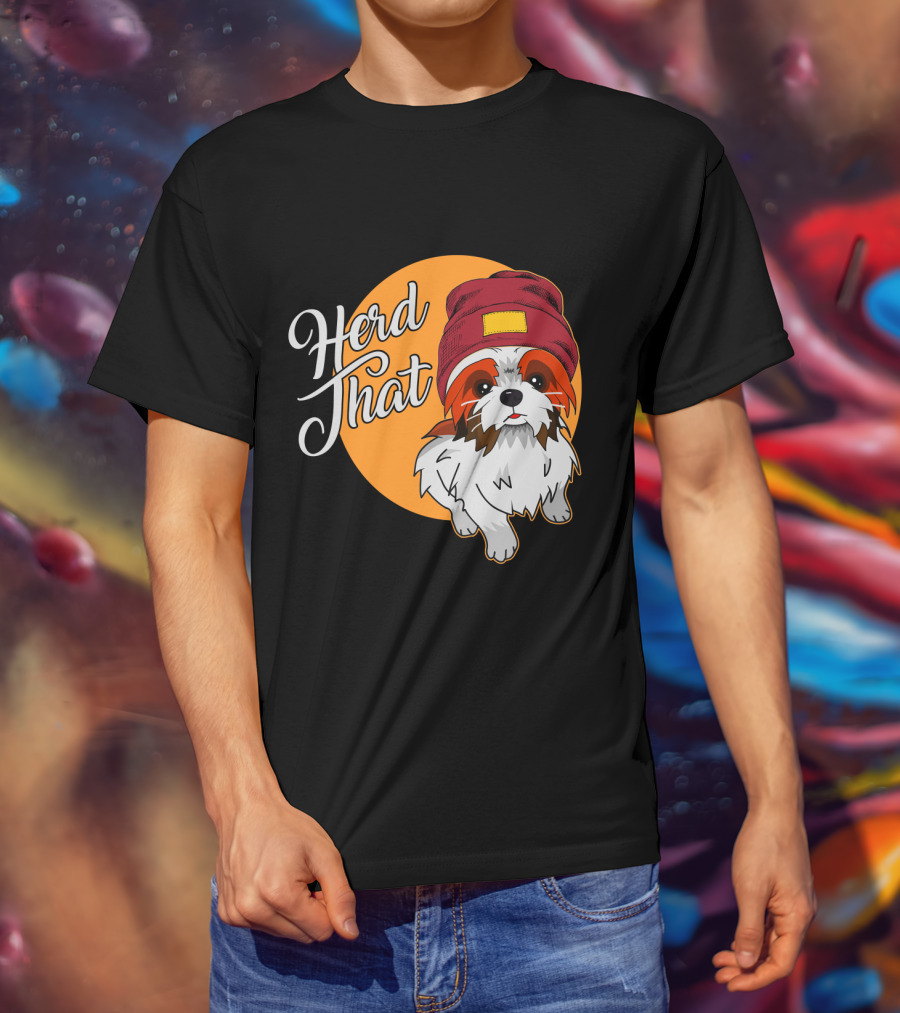 Herd That Shih Tzu Animal Lover Dog With Hat Sketch T-Shirt