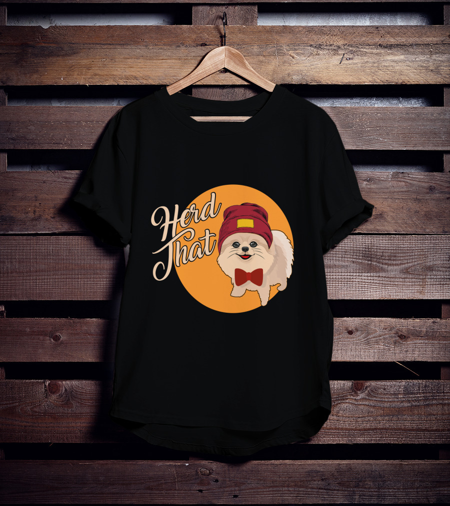 Herd That Funny Pomeranian Animal Lover Dog With Hat And Bowtie T-Shirt