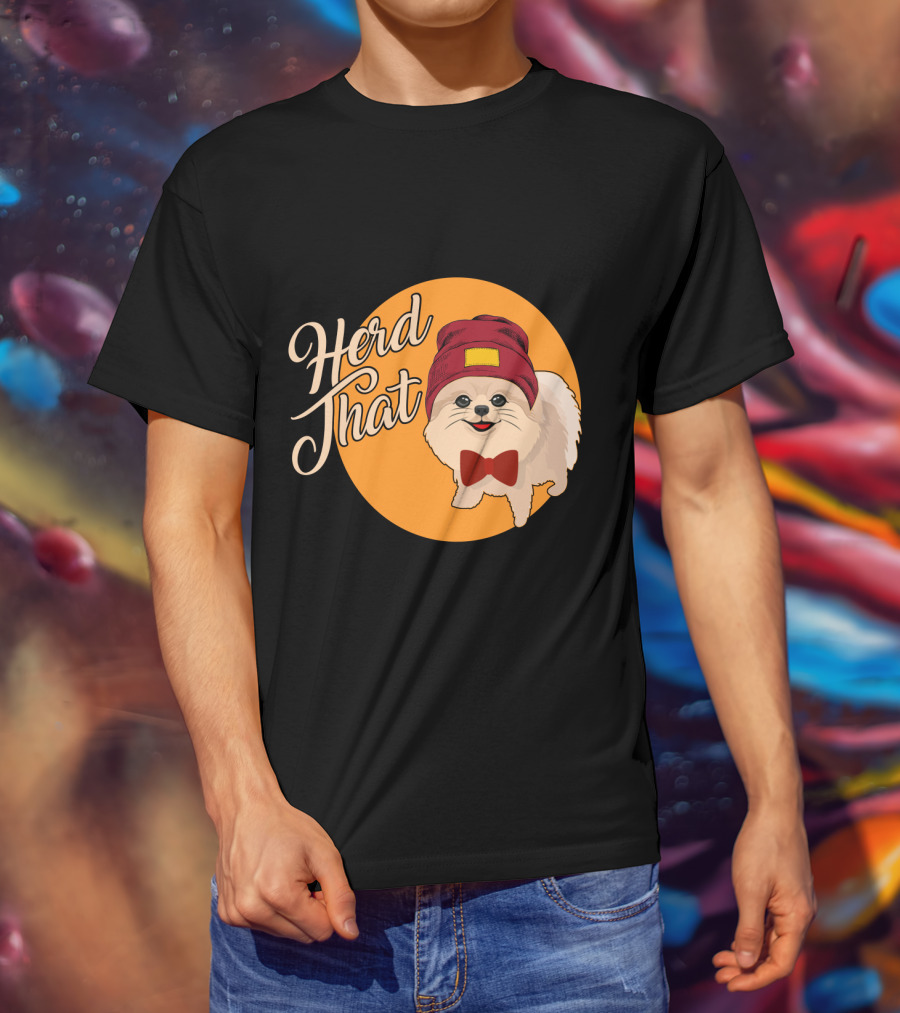 Herd That Funny Pomeranian Animal Lover Dog With Hat And Bowtie T-Shirt