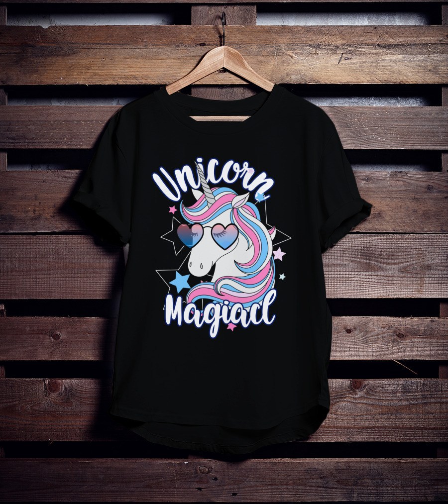 Unicorn Magiacl Rainbow Heart Sunglasses Stars T-Shirt
