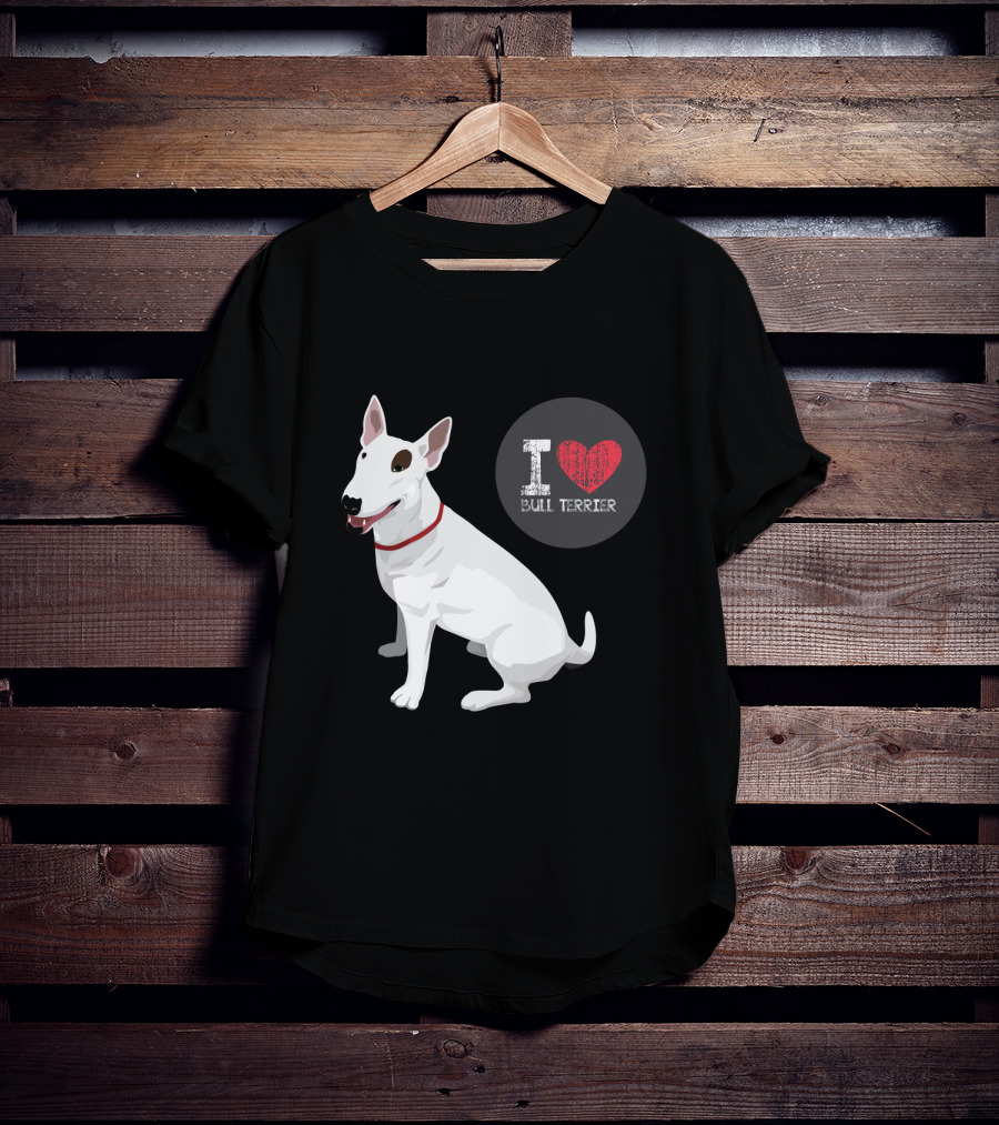 I Love Bull Terrier White Dog Sitting With Red Collar T-Shirt