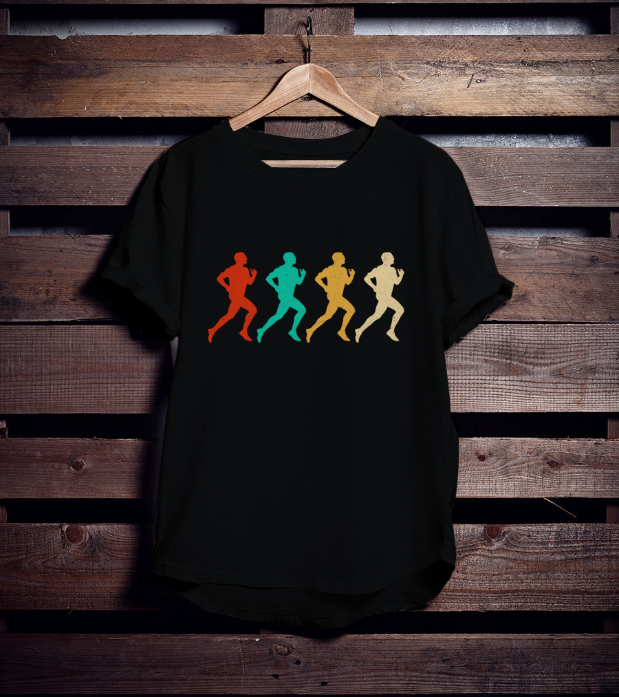 Vintage Running Colorful Silhouette Sequence T-Shirt