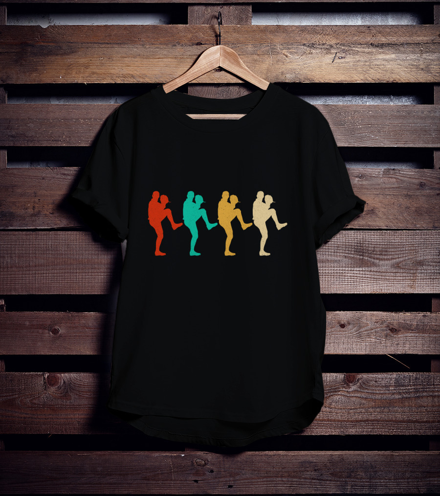 Vintage Baseball Pitching Silhouettes Multicolor T-Shirt
