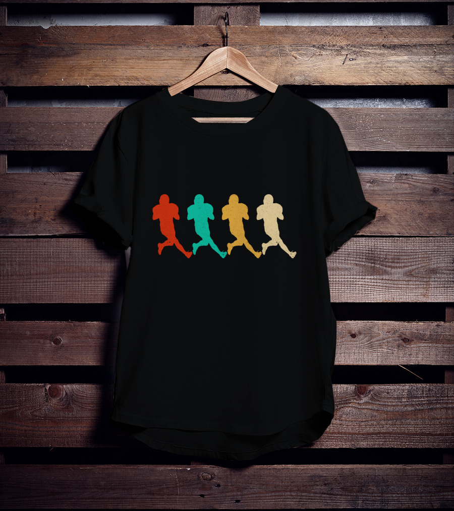 Vintage Fantasy Football Player Silhouettes Retro Colors T-Shirt