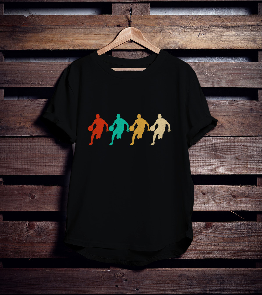 Vintage Basketball Dribbling Silhouettes Retro Colors T-Shirt