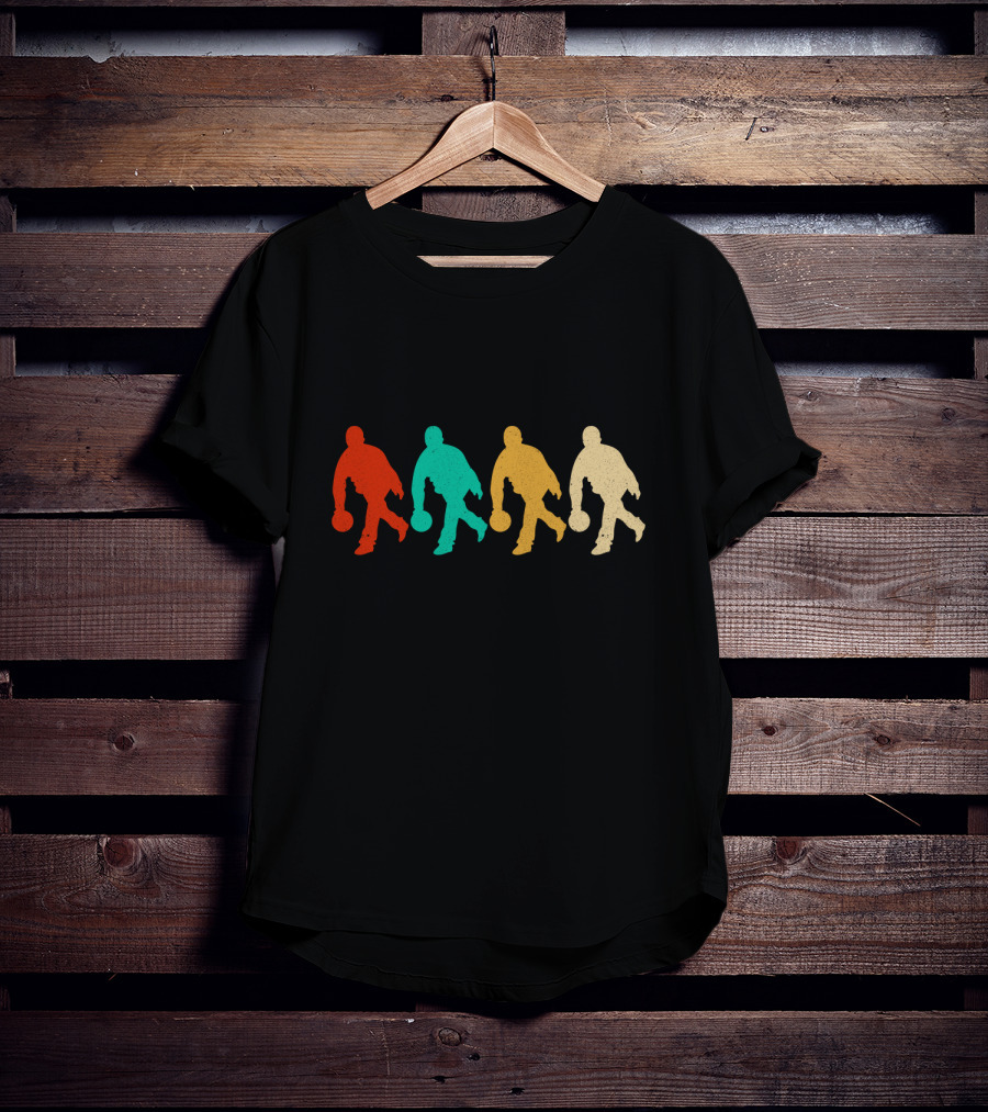 Vintage Bowling Silhouette Retro Colorful Bowlers T-Shirt