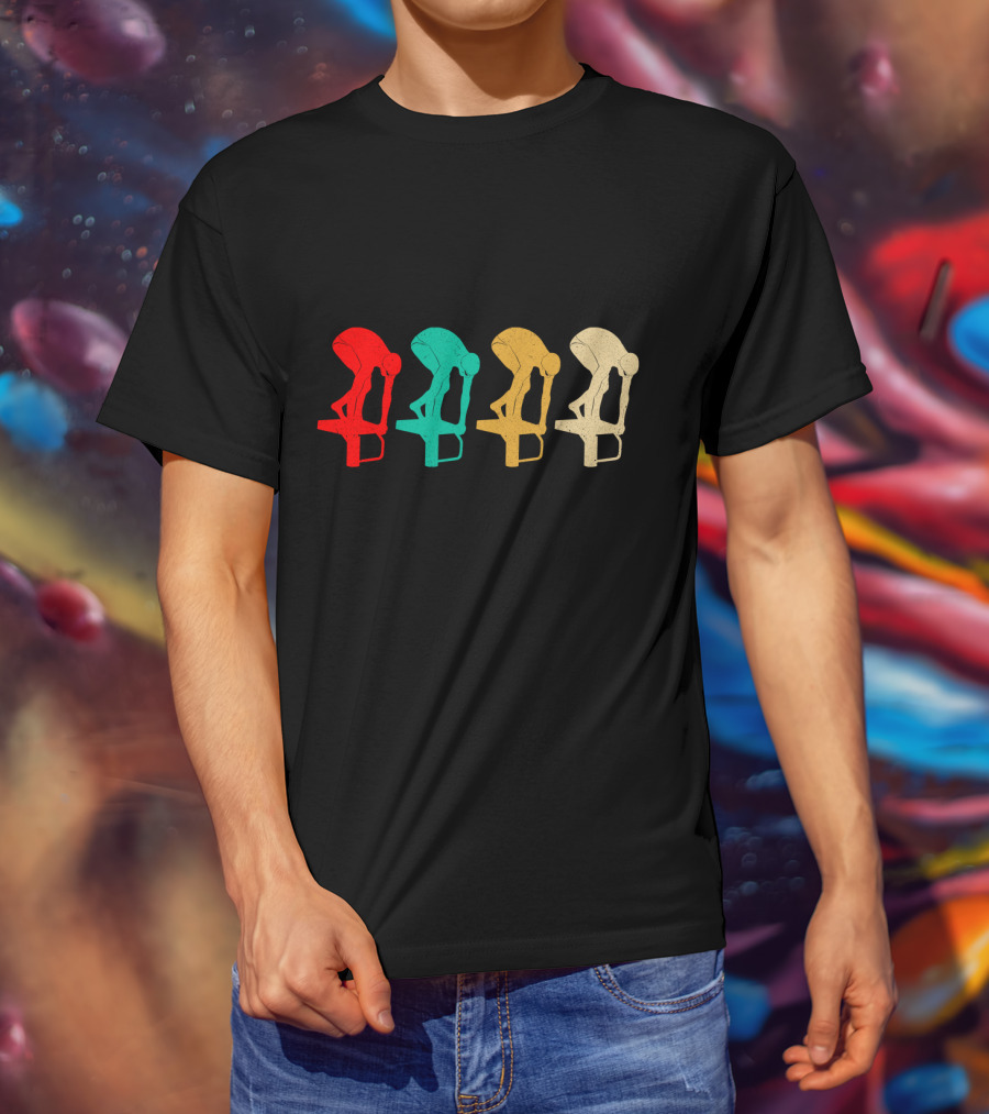 Vintage Swimming Diver Silhouettes In Retro Colors T-Shirt